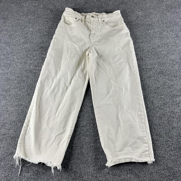 Madewell Denim - Madewell Perfect Vintage Wide-Leg Crop Jeans Womens 27P White Raw Hem Denim